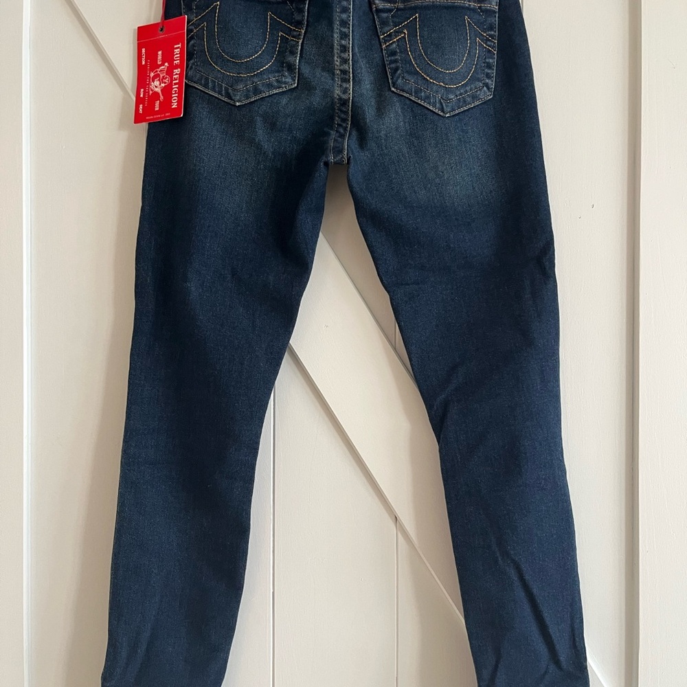 True Religion Blue Denim Jeans with Red Stitching Jenny Curvy, size 29, NWT - Picture 4 of 8